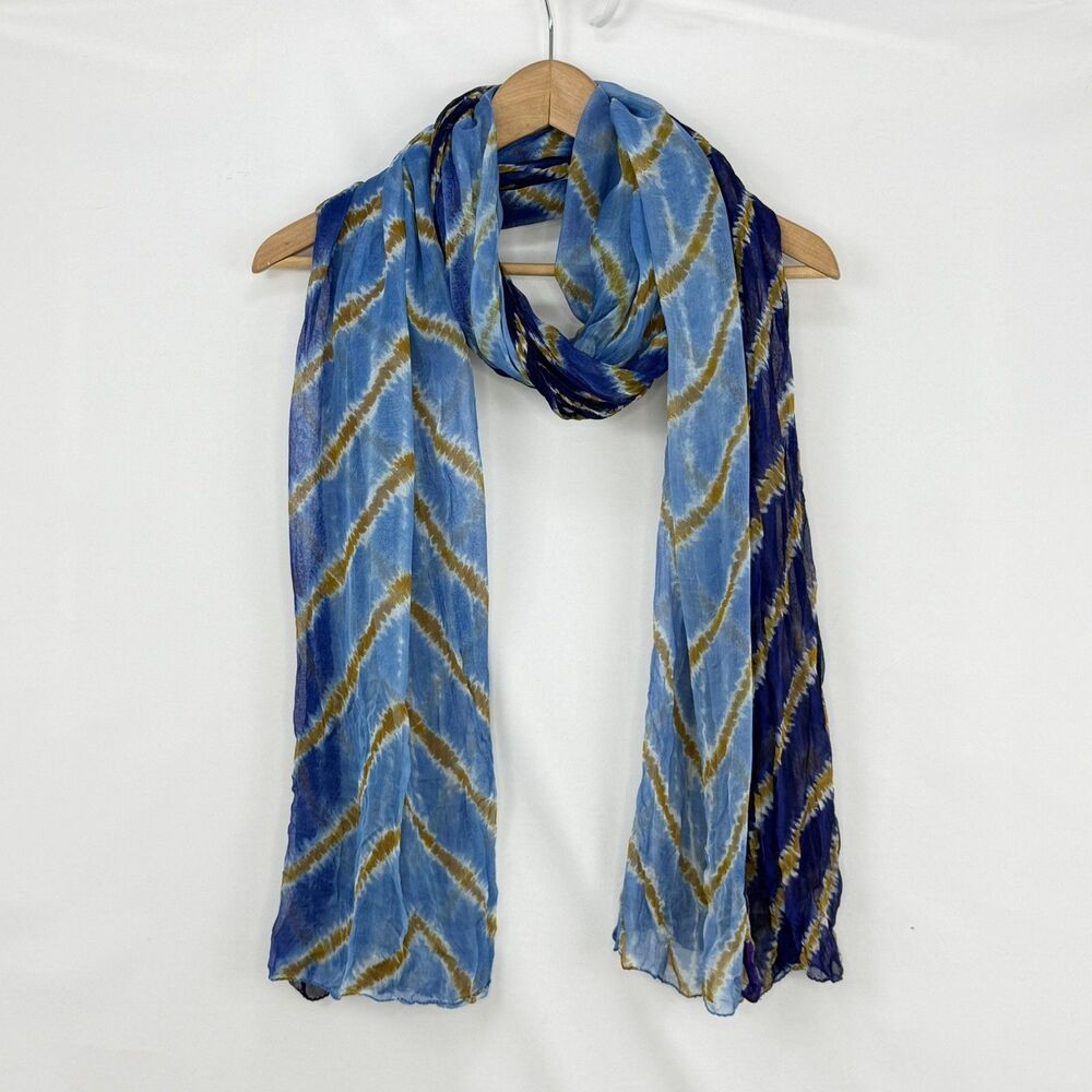 100% Silk Abstract Rectangle Scarf Blue